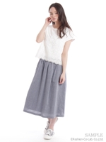 カットワーク刺繍MIXワンピース/チャコール