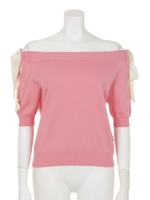 リボンオフショルニット/ピンク