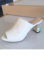 ブロックヒールミュールサンダル/ホワイト