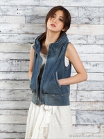 11.5oz甘織赤耳ストレッチデニムBIGフードベスト/ブルー