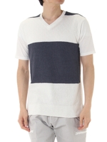 【AZUL by moussy】ニット切替Vネック半袖T/WHT