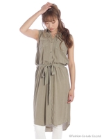 レーヨンミリタリー ノースリシャツワンピース/カーキ