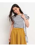 袖リボンボーダーカットソー/ブルー系(395)