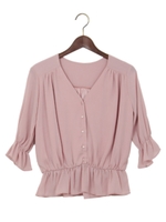 シフォン楊柳前釦ペプラム/TOPS/ラベンダー/ピンク
