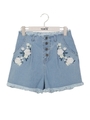 刺繍デニムショートパンツ/ダークブルー