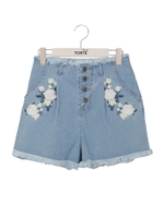 刺繍デニムショートパンツ/ダークブルー