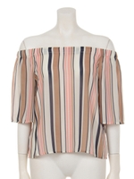 【CHILLE】マルチストライプオフショルトップス/ブルー(019)