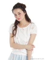 ショル刺繍チュールトップス/ホワイト