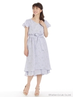 麻調プリント衿Vワンピース/コイアオ