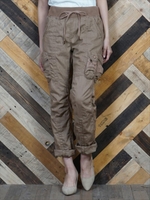 綿麻カーゴ リブ付きカーゴパンツ/キナリ