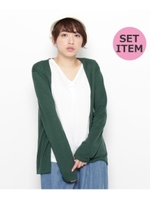 梨地カーディガン×VネックTシャツセット/モスグリーン(024)