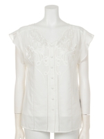 エンブロイダリー刺繍ブラウス/ストライプ