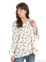 花柄シャーリングオフショルブラウス/キイロ