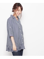 スカラップ刺しゅうチュニックシャツ/カーキ(027)