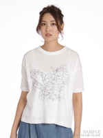 ローズブーケモチーフステッチ刺繍Tシャツ/ホワイト