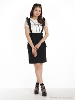 フリルサスペンダー付PetitRibbonタイトSK/ピンク