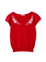 デコルテフラワーエンブロイダリー半袖ニット/ホワイト(030)