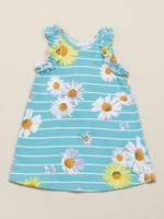 BABY ボーダーデイジープリント袖フリルワンピ-ス/ブルー