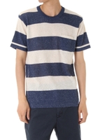 【AZUL by moussy】太ボーダー半袖クルーネックサマーニット/柄NVY