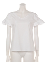 ボリュームラッフルブラウス(ホワイト・ブラック)/ホワイト