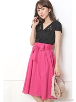 共ベルト付エアリースカート/ローズピンク