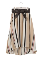 サッシュベルト付きストライプスカート/ベージュ