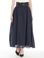 ベルト付ロングスカート/ネイビー