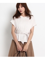〔洗える〕サッシュベルトペプラムカットソー/ライトグレー(011)