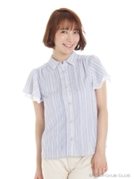 シフォンストライプフェミニンブラウス/ネイビー