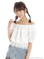 ドビードットオフショルTOPS/ホワイト