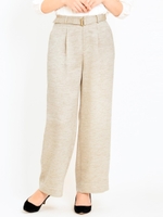 リネンライクベルト付ワイドパンツ/ベージュ