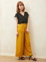 ベルト付Peツイルワイド/パンツ/グレージュ