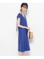 前後Vネックフレンチスリーブワンピース/ブルー(092)