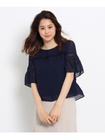 〔洗える〕レースシフォンプルオーバー/ネイビー(093)