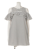 【sw】フリル肩あきカットワンピース/ブルー