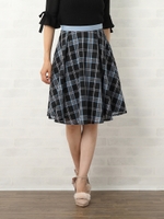 シアーチェックフレアースカート/ブルー