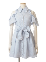 フリル肩出しシャツワンピース/ピンク