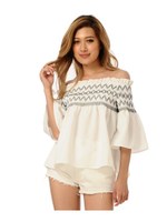 刺繍シャーリングトップス/BLACK