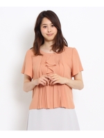 （洗える）フリルプリーツシフォンブラウス/ベージュ系(055)