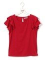 袖フリルTシャツ/レッド