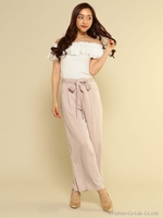 ベルト付ワイドパンツ/ベージュ