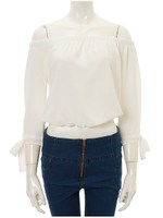 リボンスリーブオフショルブラウス/サックス