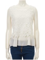 レースシフォンドッキングノースリトップス/ネイビー