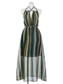 【chille anap】バックリボンマルチストライプマキシワンピース/GRN