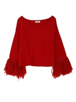フリンジスリーブニットプルオーバー/RED