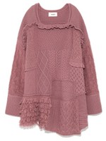 ブロッキングデザインケーブルニットワンピース/LBEG