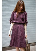 レトロストライプサテンワンピース/グリーン1(141)