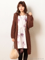 透かし柄編みニットカーディガン/イエロー