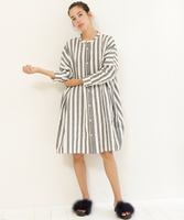 バンドカラーBIGシャツワンピース(無地/ストライプ)