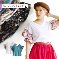 レトロフラワー フレアスリーブTシャツ
